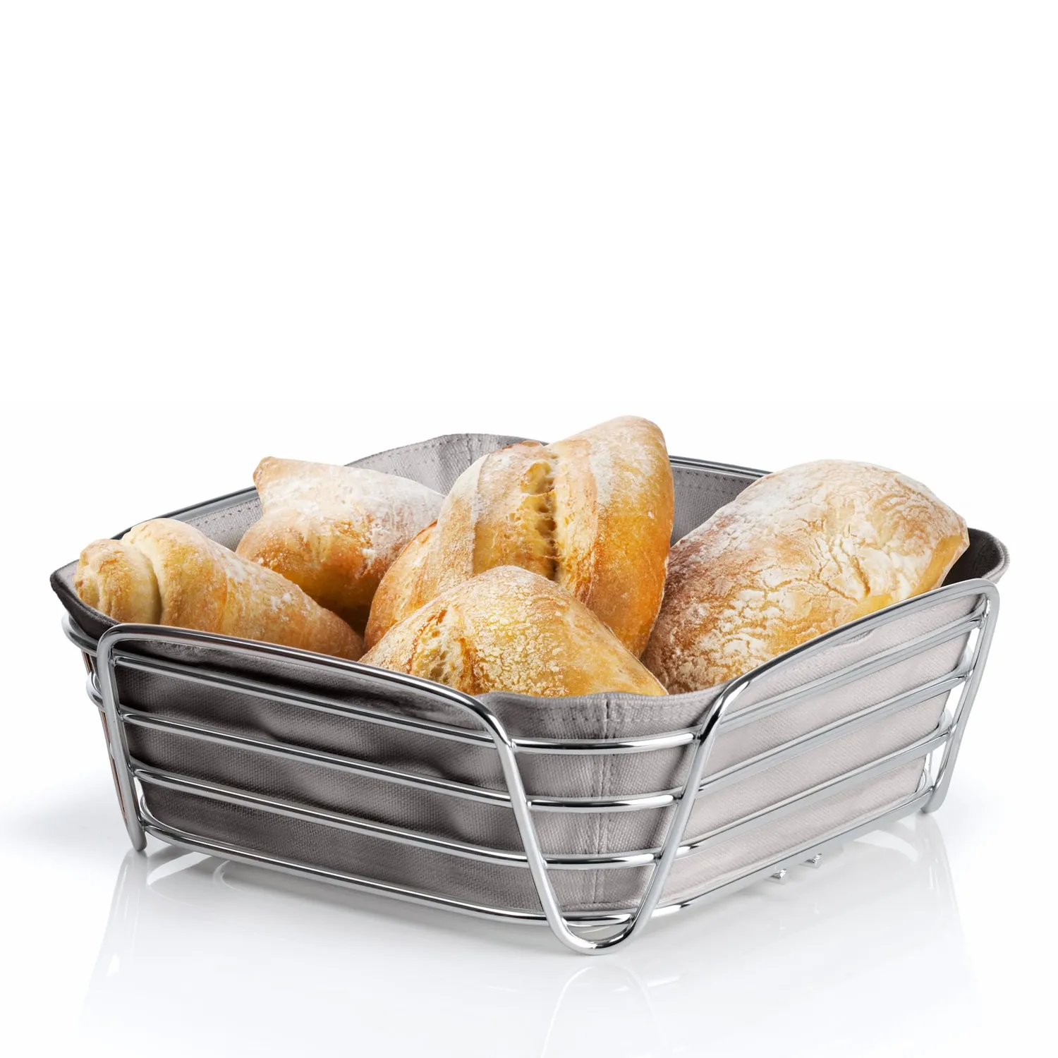 Blomus Delara cestino pane acciaio 26x26x9 cm con fodera