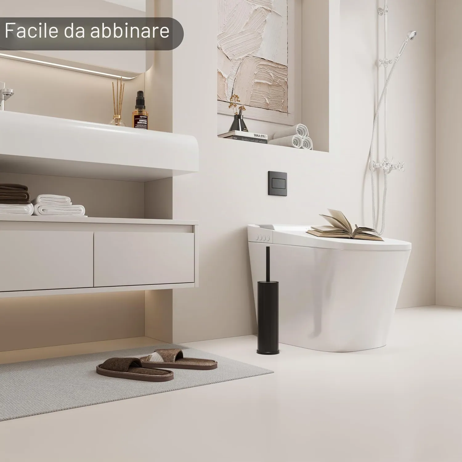 BVL scopino WC da terra nero rotondo silicone 2 testine