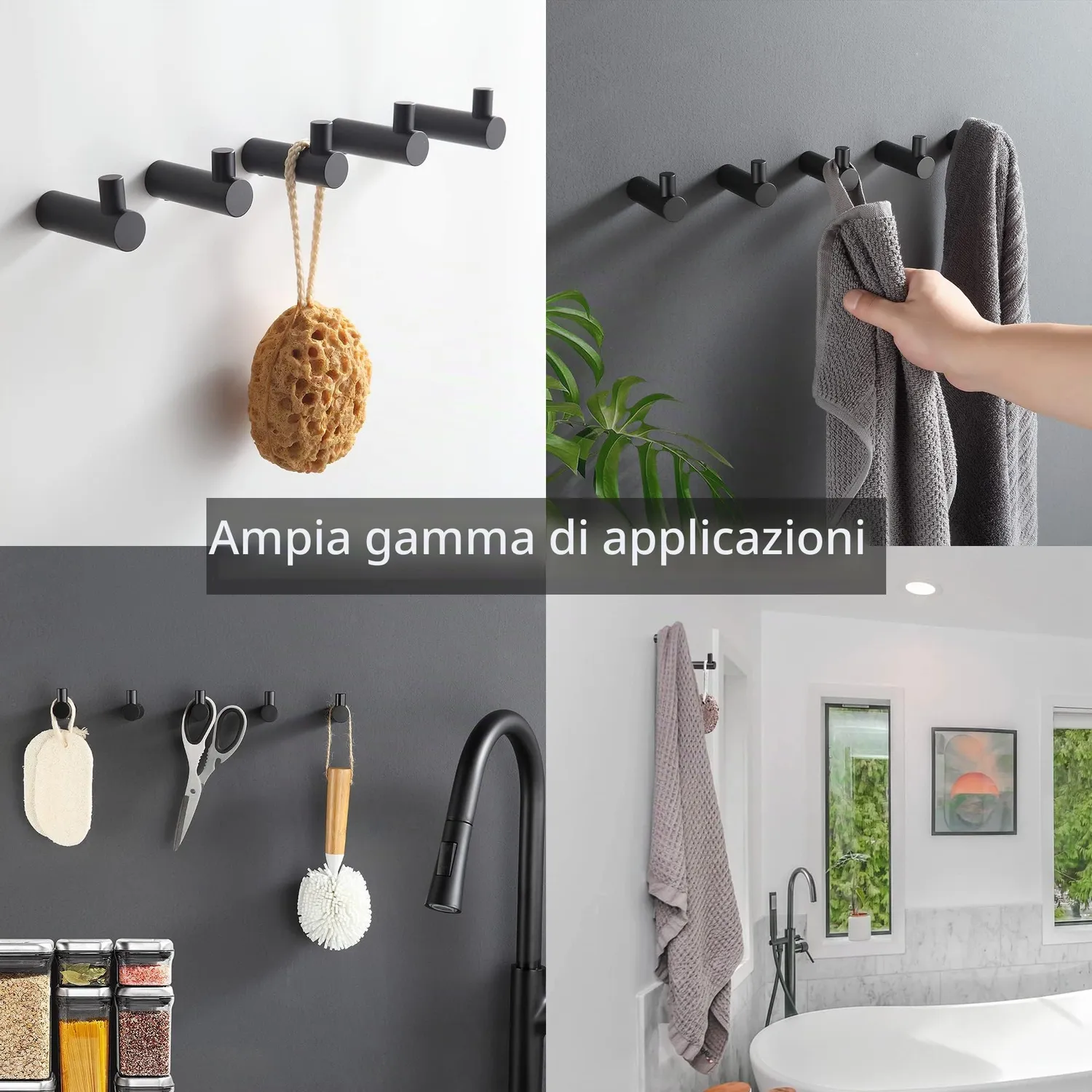 BVL ganci parete acciaio inox neri opachi 5 pezzi bagno