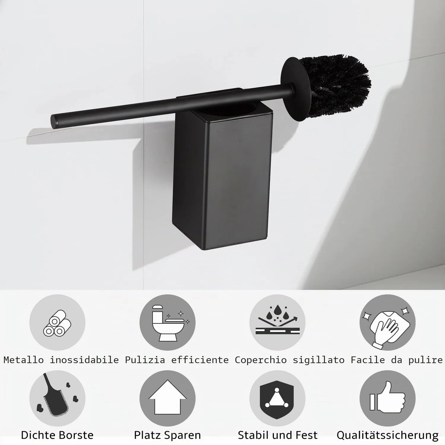 BVL scopino WC a parete nero rettangolare 2 testine