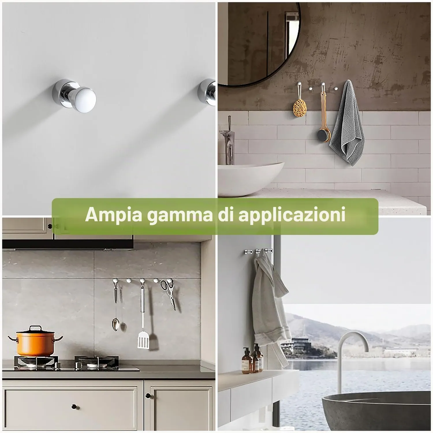 Bvl ganci adesivi chrome metallo 5 pezzi