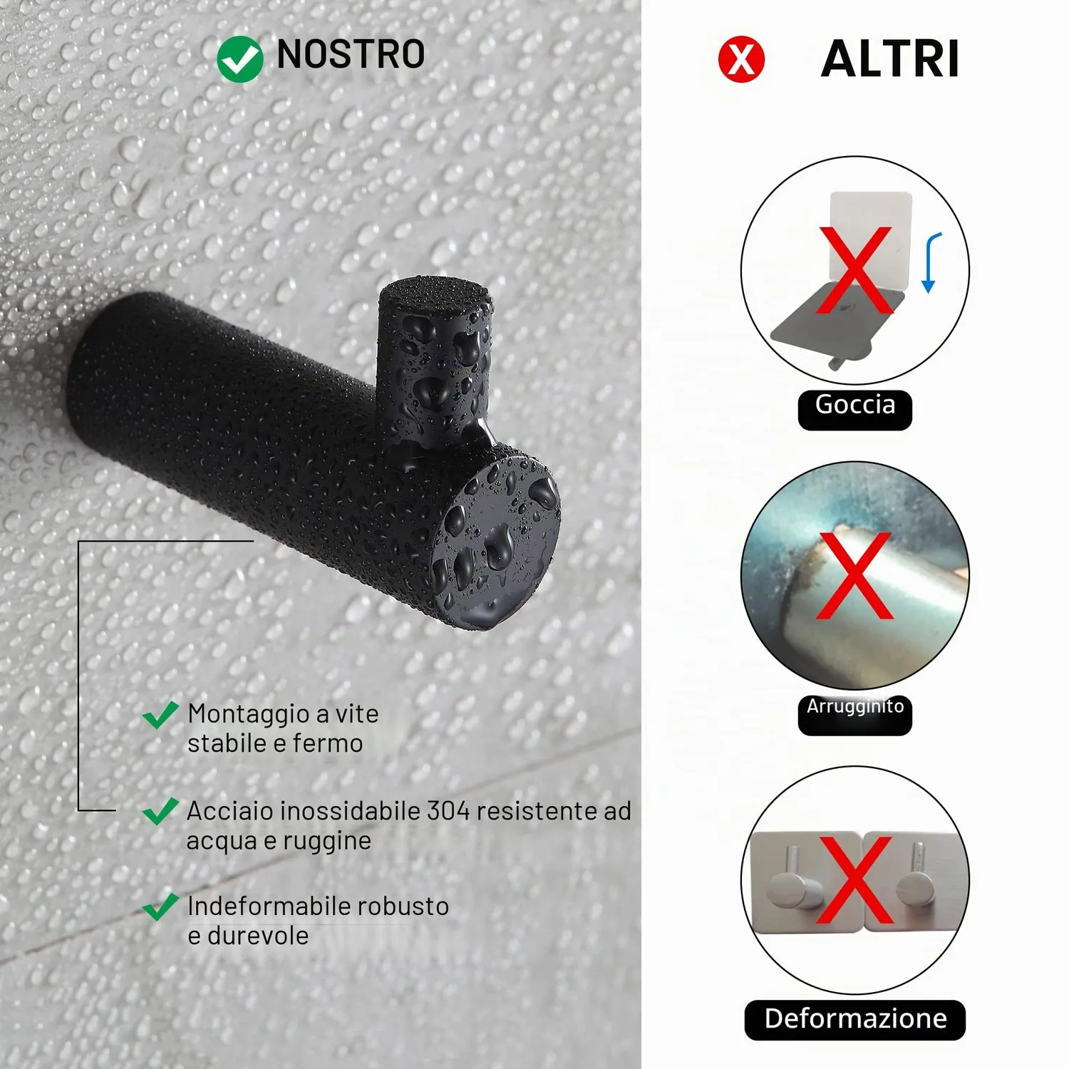 BVL ganci parete acciaio inox neri opachi 5 pezzi bagno