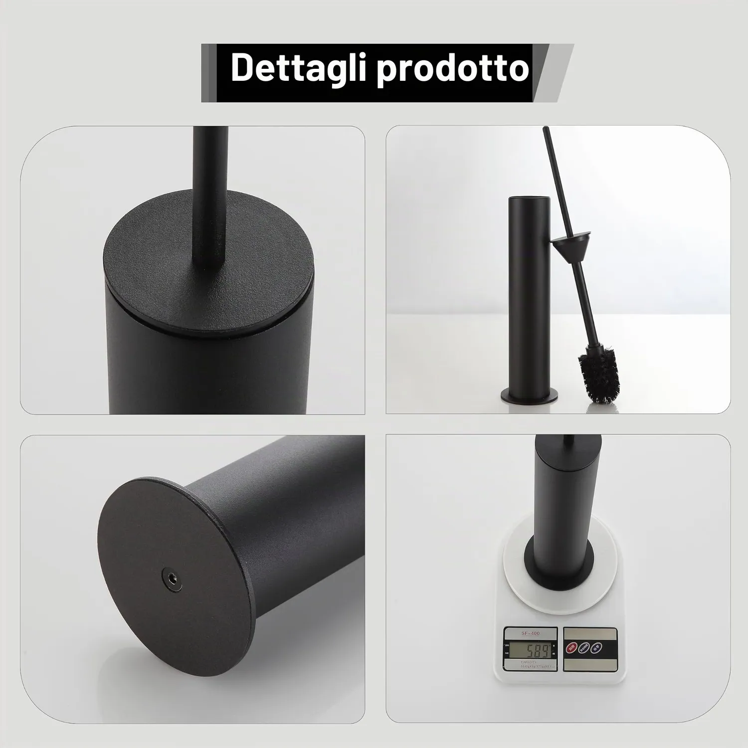 Bvl scopino WC nero opaco metallo con 2 testine
