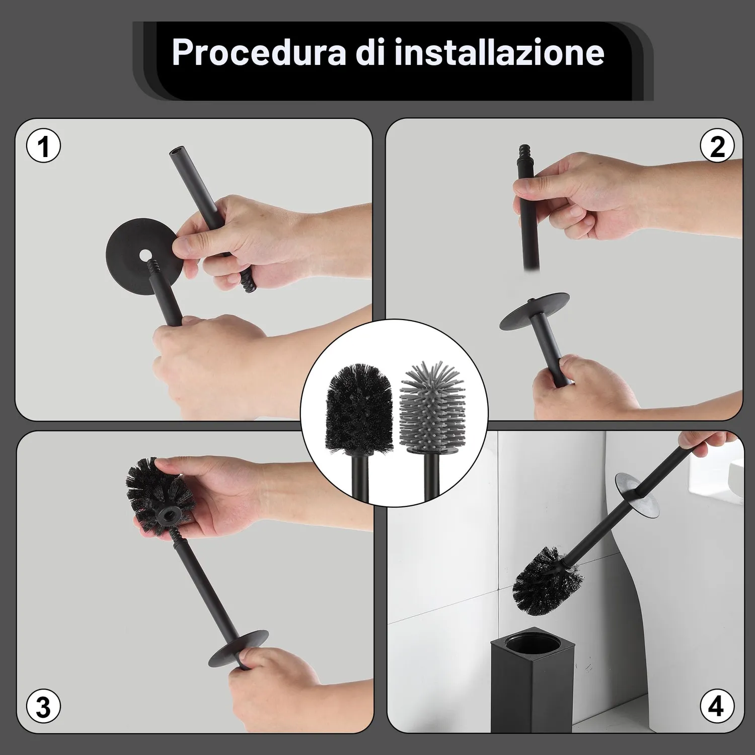 BVL scopino WC silicone nero alluminio