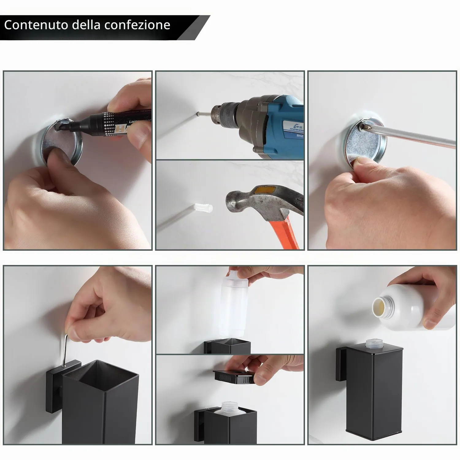 BVL dispenser sapone parete 240 ml nero alluminio