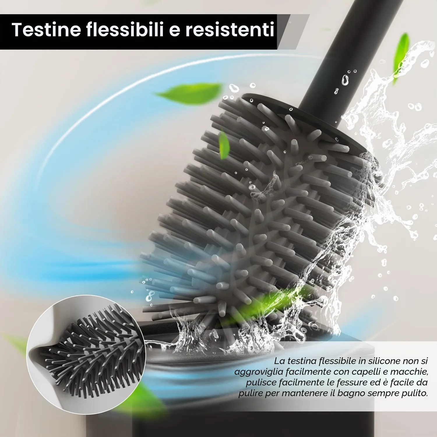 Bvl Scopino WC da Parete Nero Silicone 2 Testine Adesivo