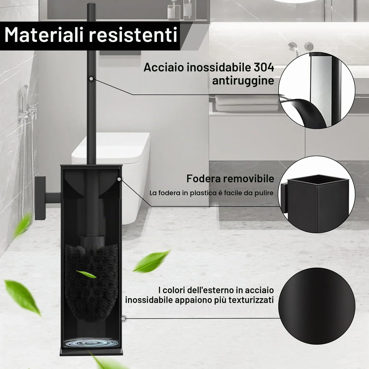 Bvl scopino WC parete nero acciaio inox 304
