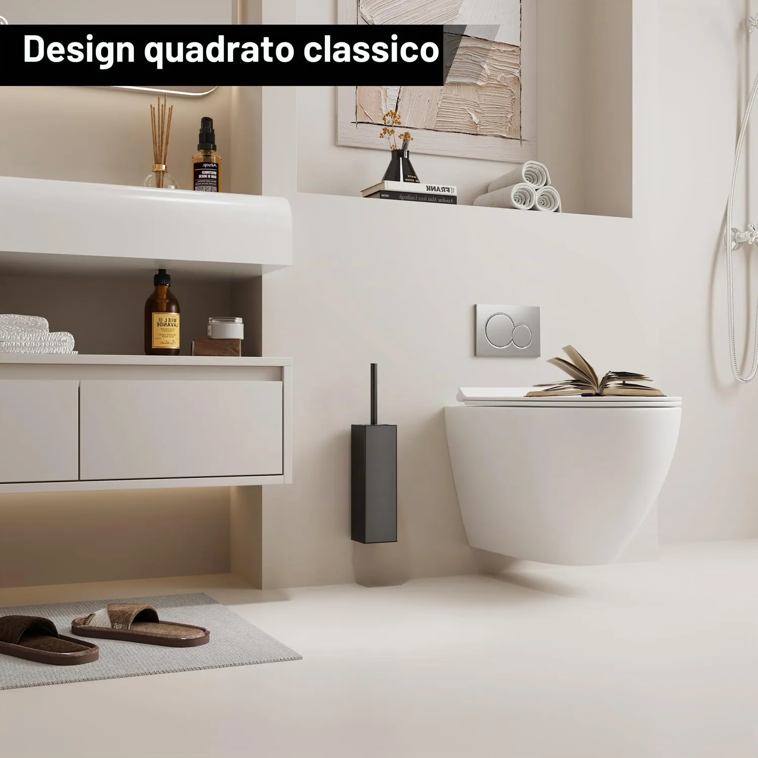 Bvl Scopino WC da Parete Nero Silicone 2 Testine Adesivo