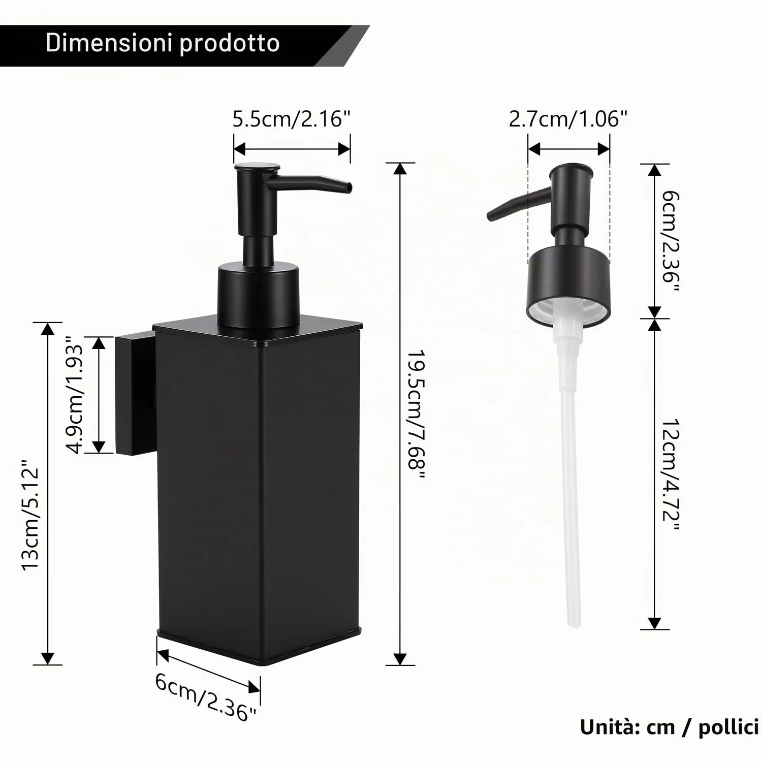 BVL dispenser sapone parete 240 ml nero alluminio