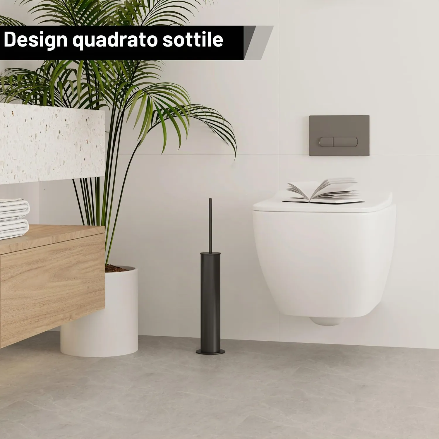 Bvl scopino WC nero opaco metallo con 2 testine