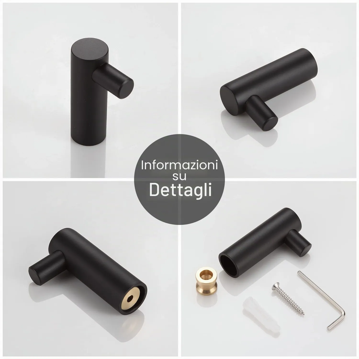 BVL ganci parete acciaio inox neri opachi 5 pezzi bagno