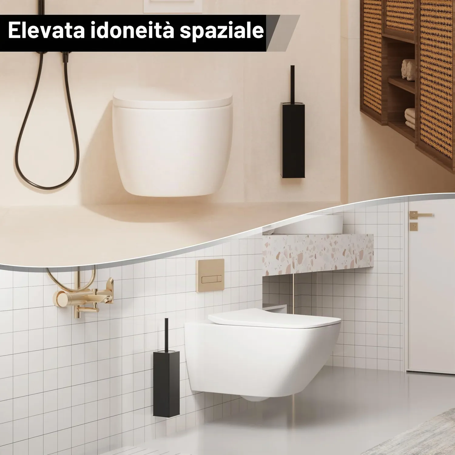 Bvl Scopino WC da Parete Nero Silicone 2 Testine Adesivo