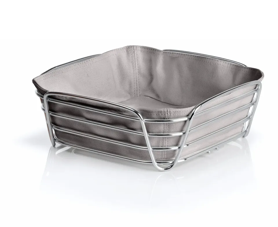Blomus Delara cestino pane acciaio 26x26x9 cm con fodera