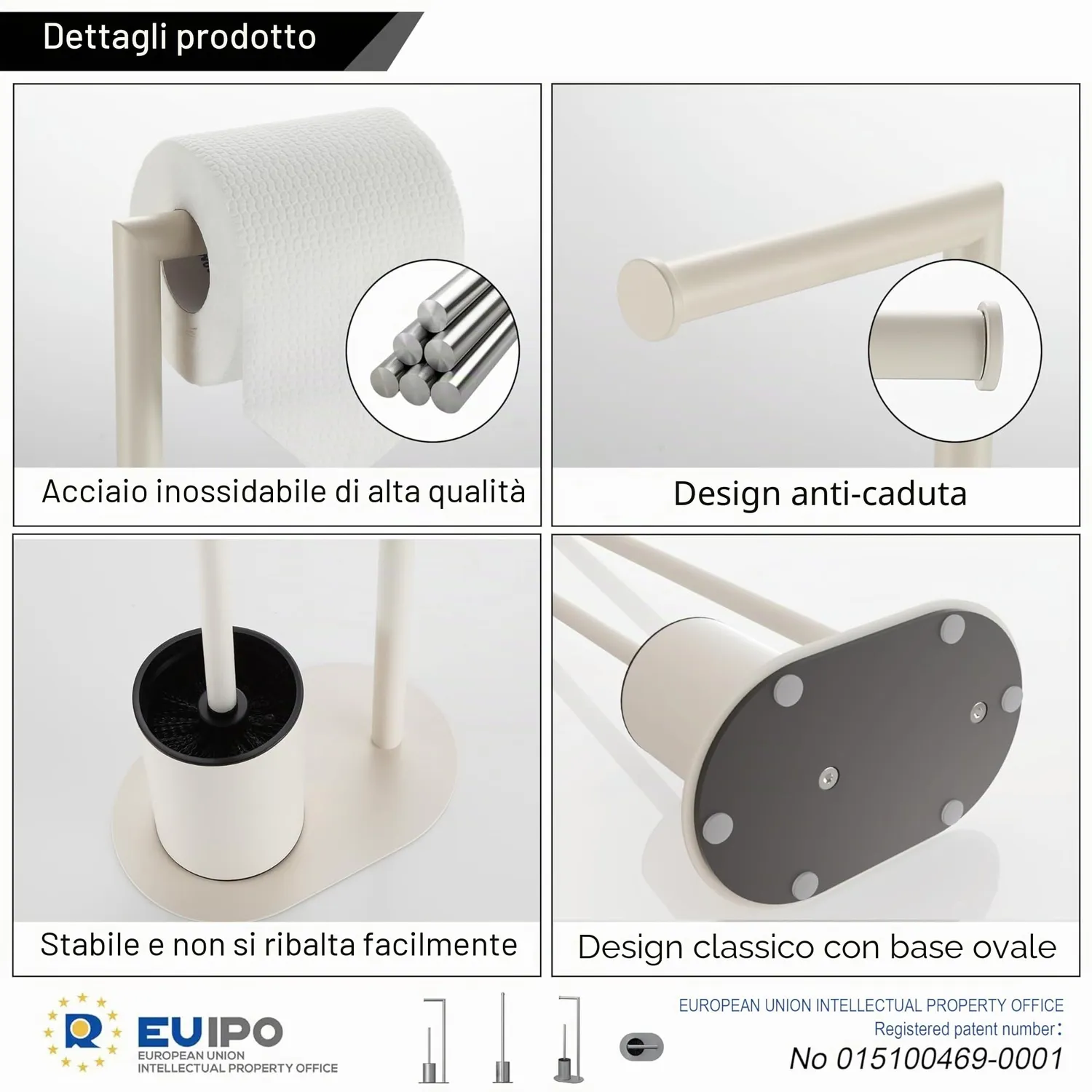 BVL piantana portarotolo e scopino bianco acciaio