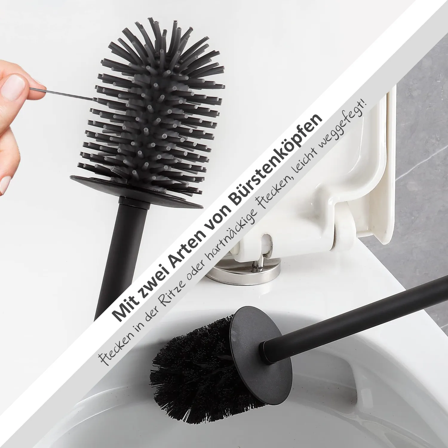 BVL scopino WC a parete nero rettangolare 2 testine