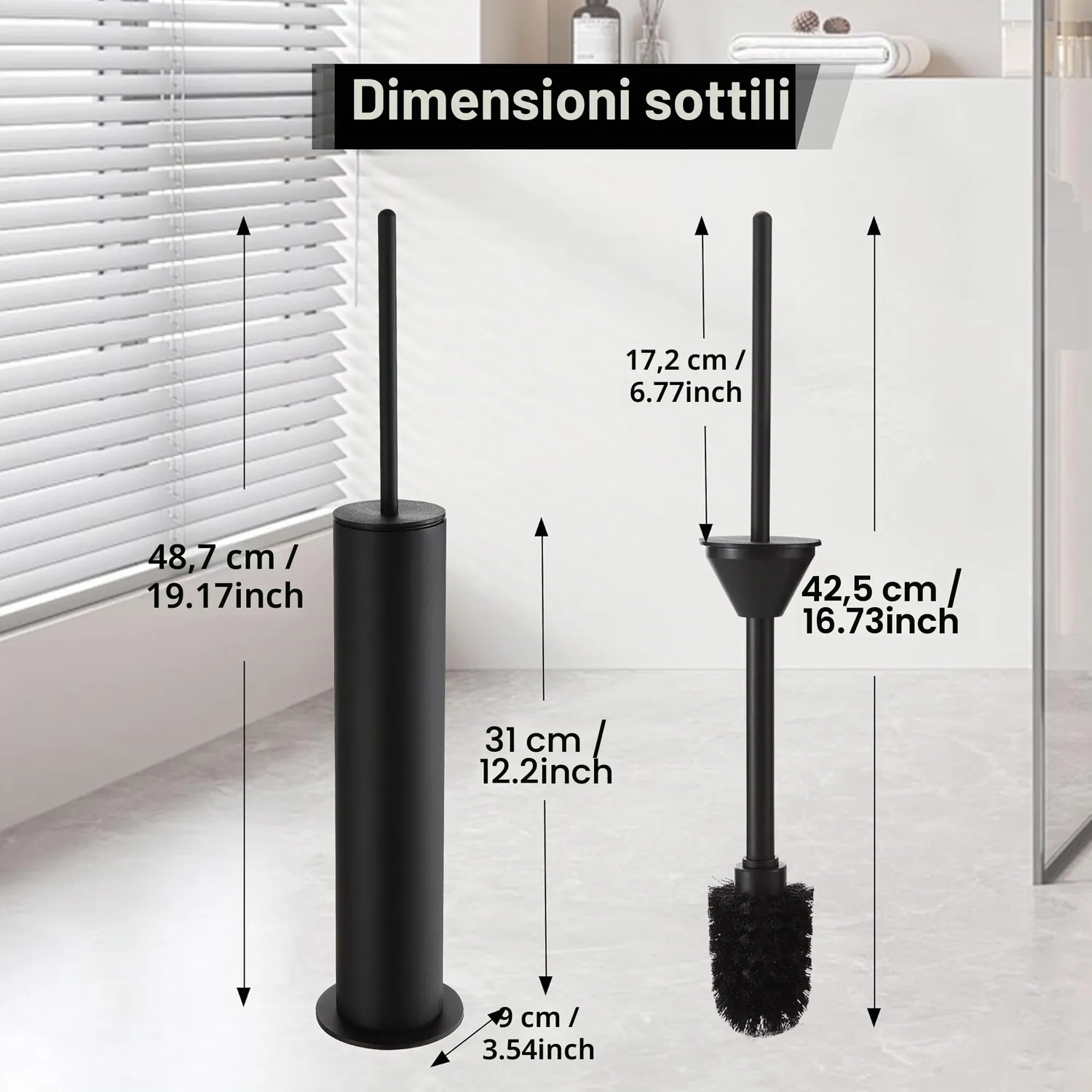Bvl scopino WC nero opaco metallo con 2 testine