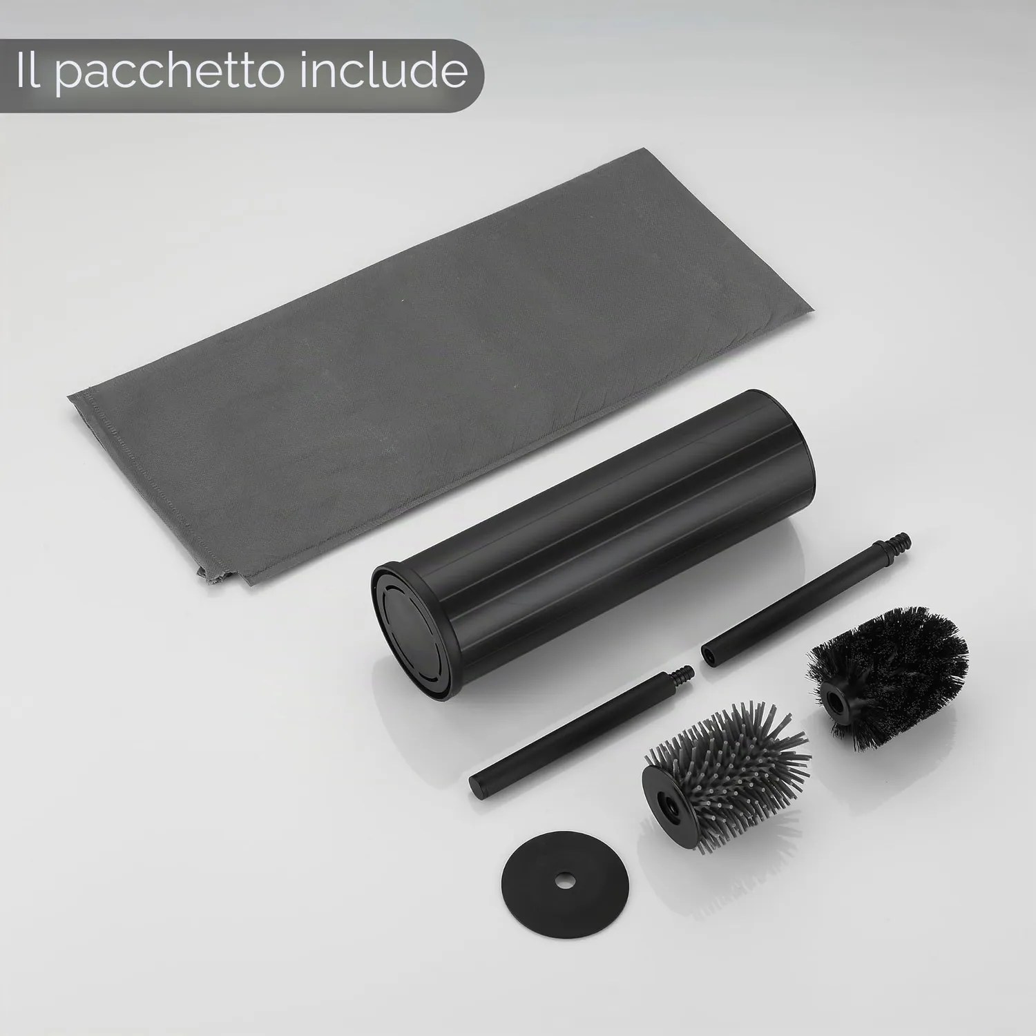 BVL scopino WC da terra nero rotondo silicone 2 testine