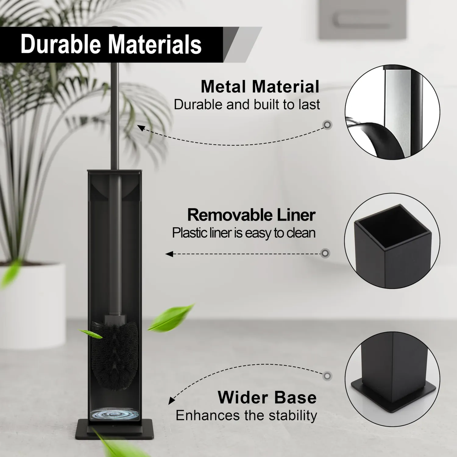 Bvl scopino WC nero quadrato metallo 2 testine