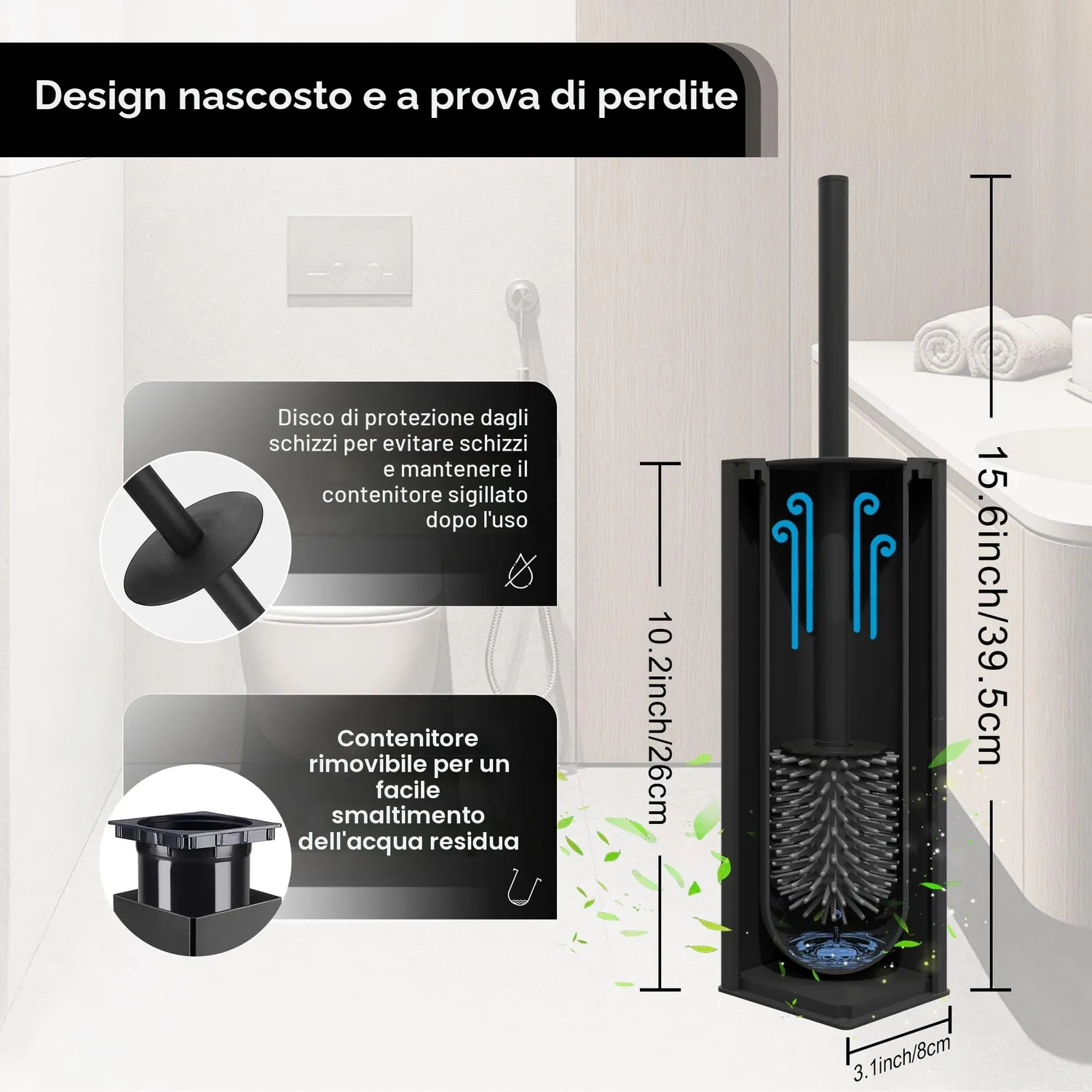 BVL scopino WC silicone nero alluminio