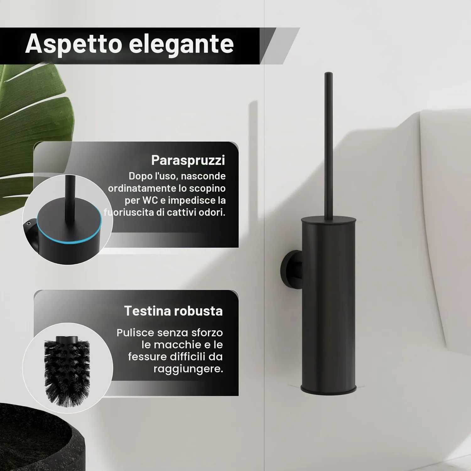 BVL scopino WC da parete nero acciaio salvaspazio