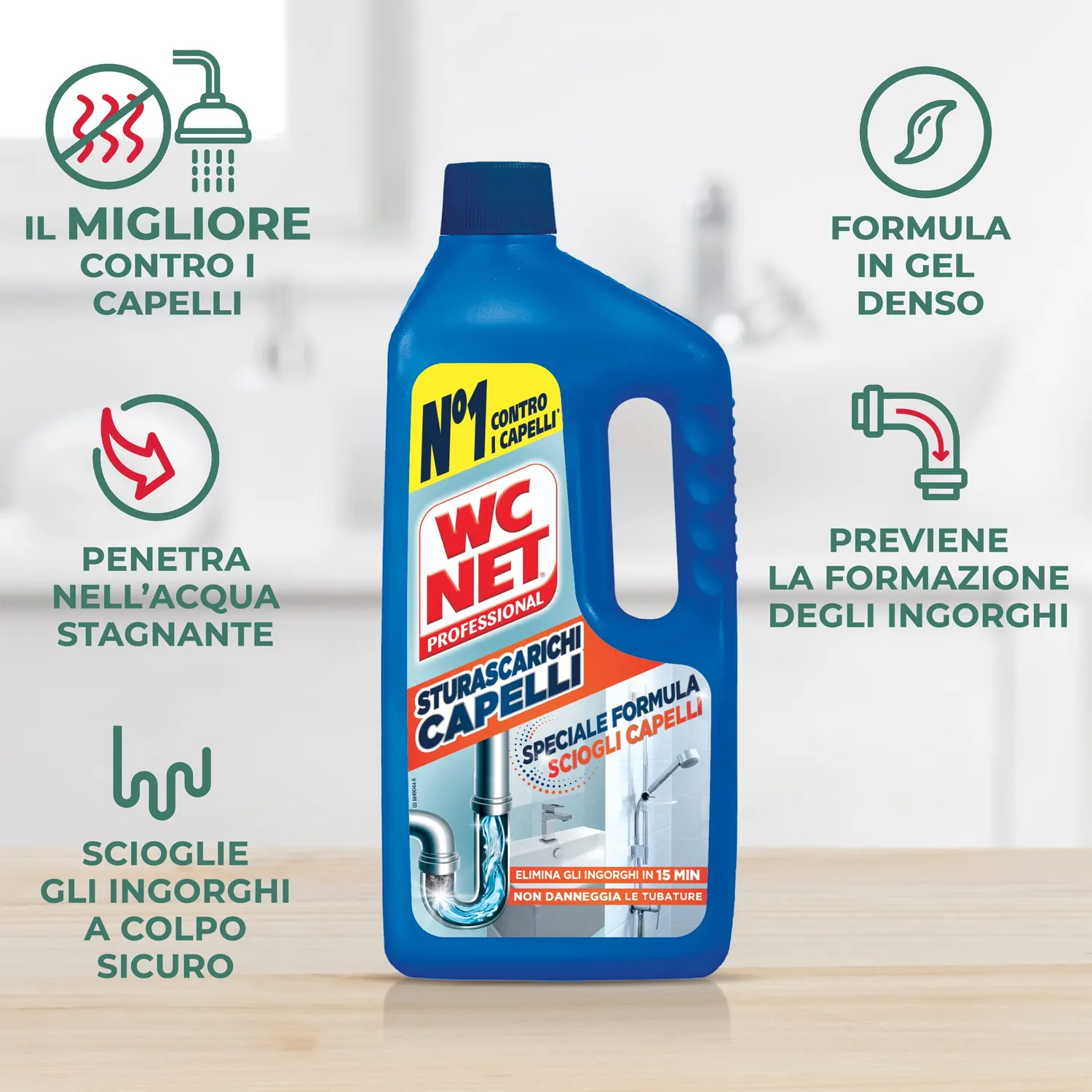 WC Net Professional Sturascarichi Capelli Gel 1000 ml