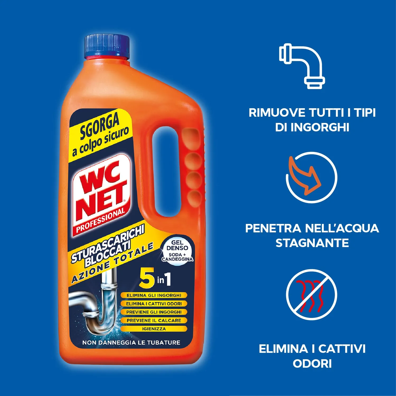 WC Net Professional sturascarichi gel 5 azioni 1000 ml