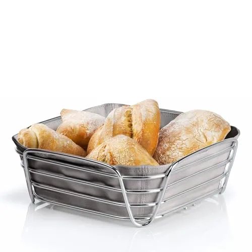 Blomus Delara cestino pane acciaio 26x26x9 cm con fodera