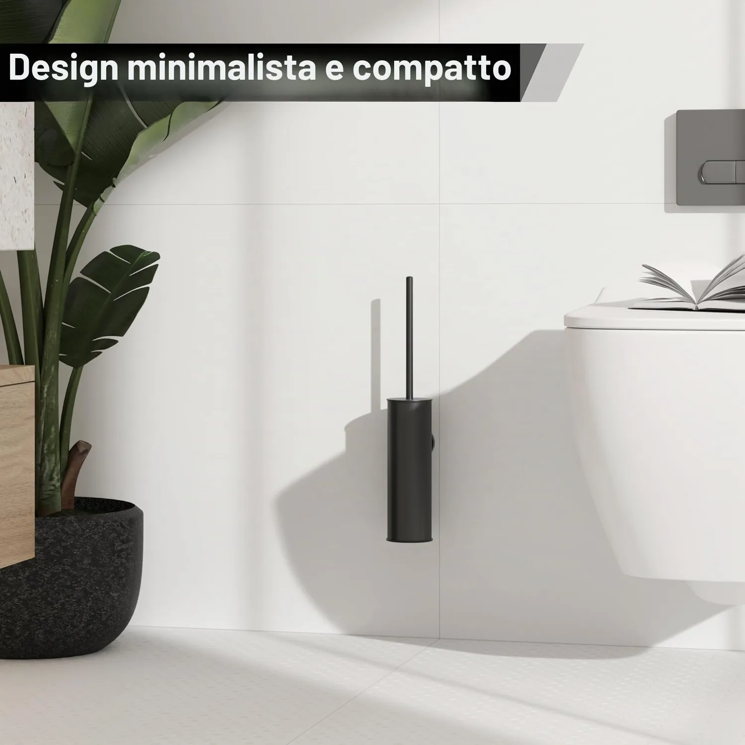 BVL scopino WC da parete nero acciaio salvaspazio