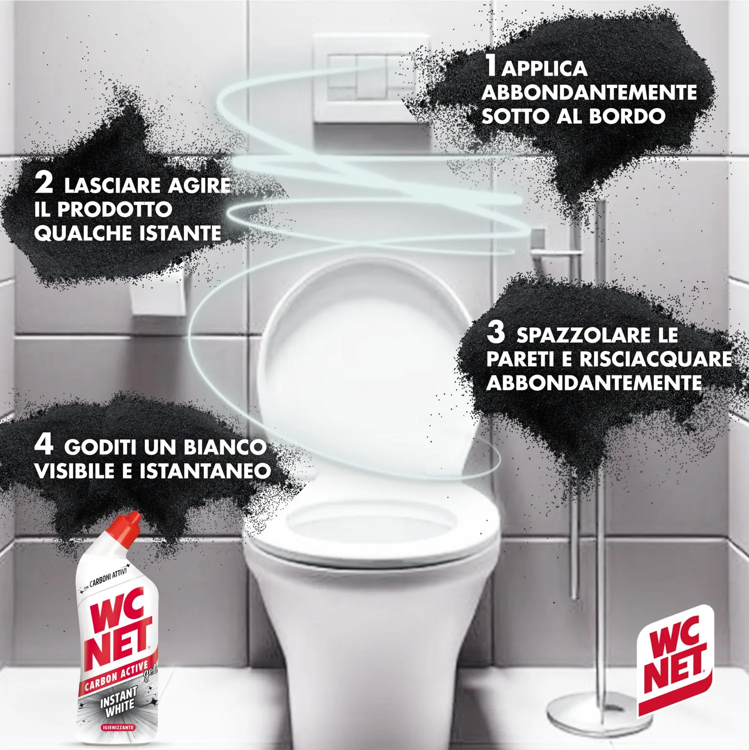 Wc Net Carbon Active Instant White Detergente WC 4x700 ml Sbiancante